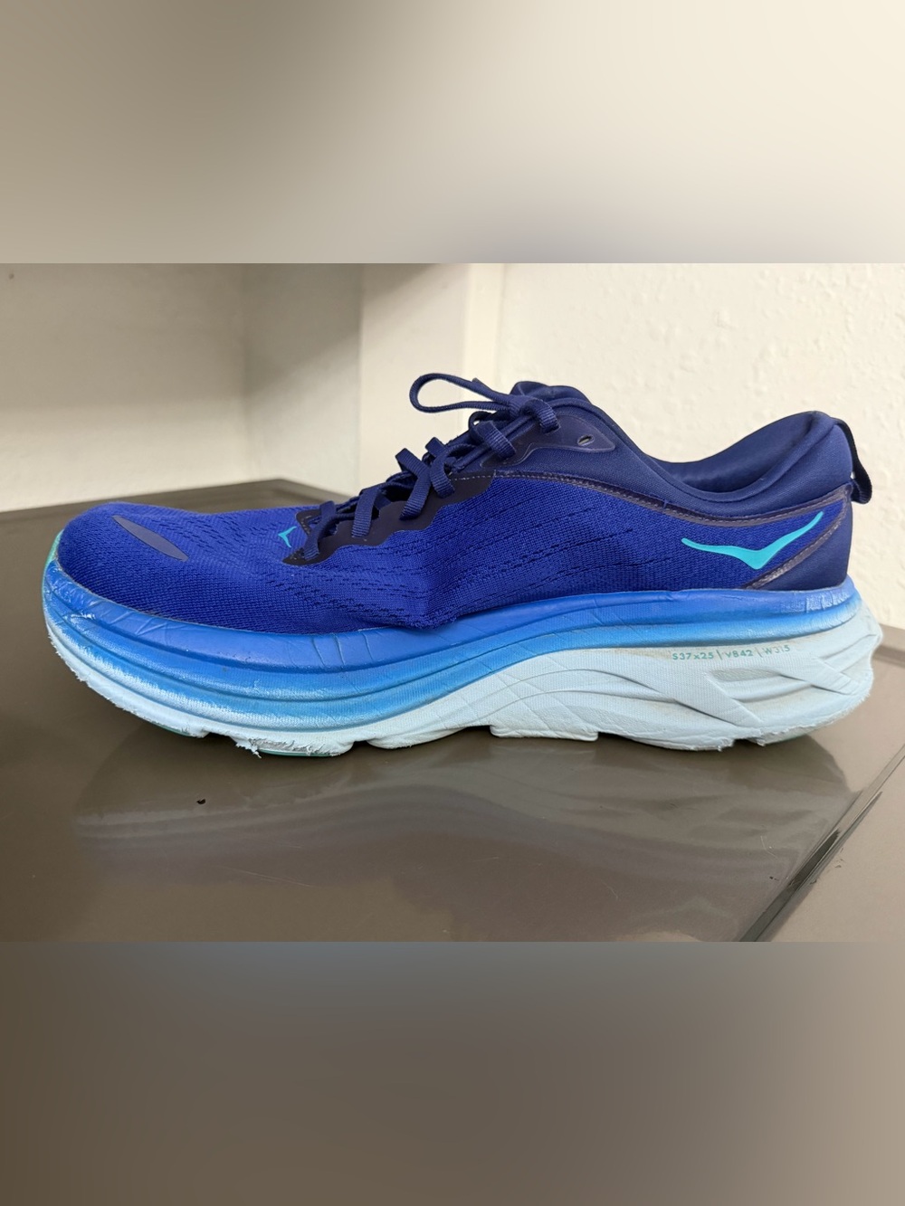Hoka One One Navy Blue and Bright Blue Logo Running Shoes - Picture 6 of 14